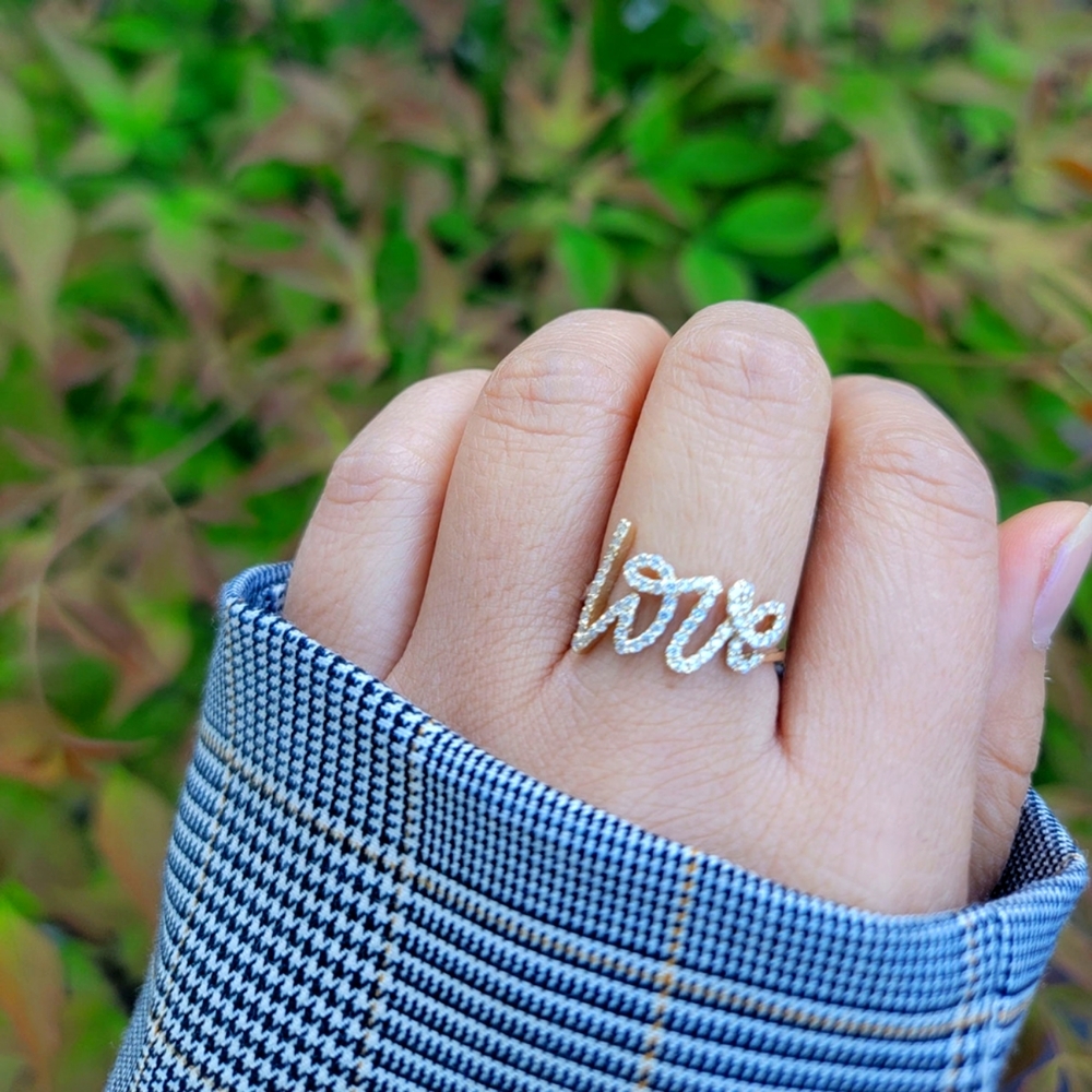 Simulated Diamond Cursive Love Ring | Jewellery